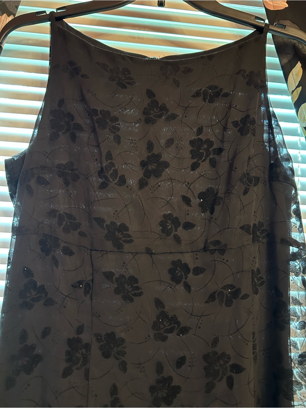 Vintage Black Floral Maxi Dress with Sheer Overlay - Picture 8 of 12